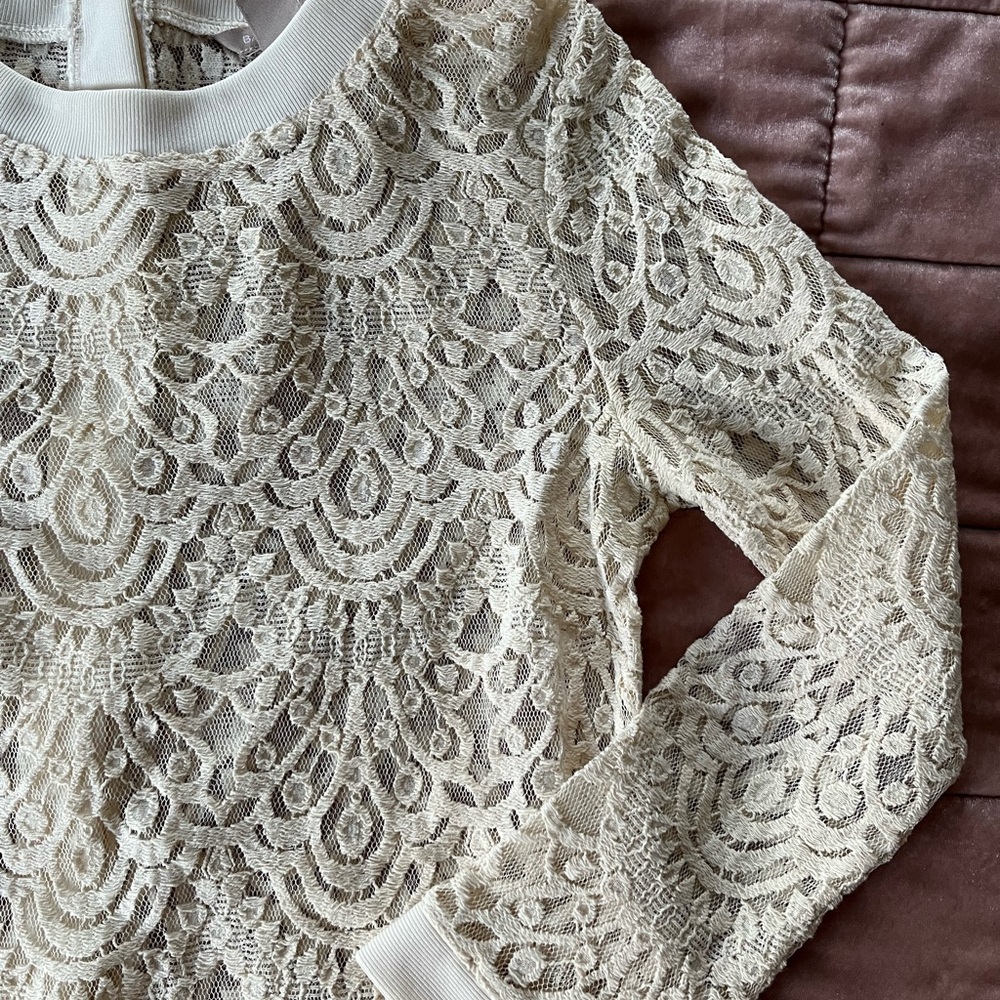 Banana Republic Ivory Lace Sheer Button Back Blouse